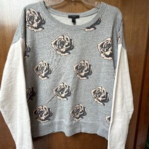 $98 J.Crew Crew Neck Sweatshirt Long Sleeve Floral Top Pop Art Gray XL
